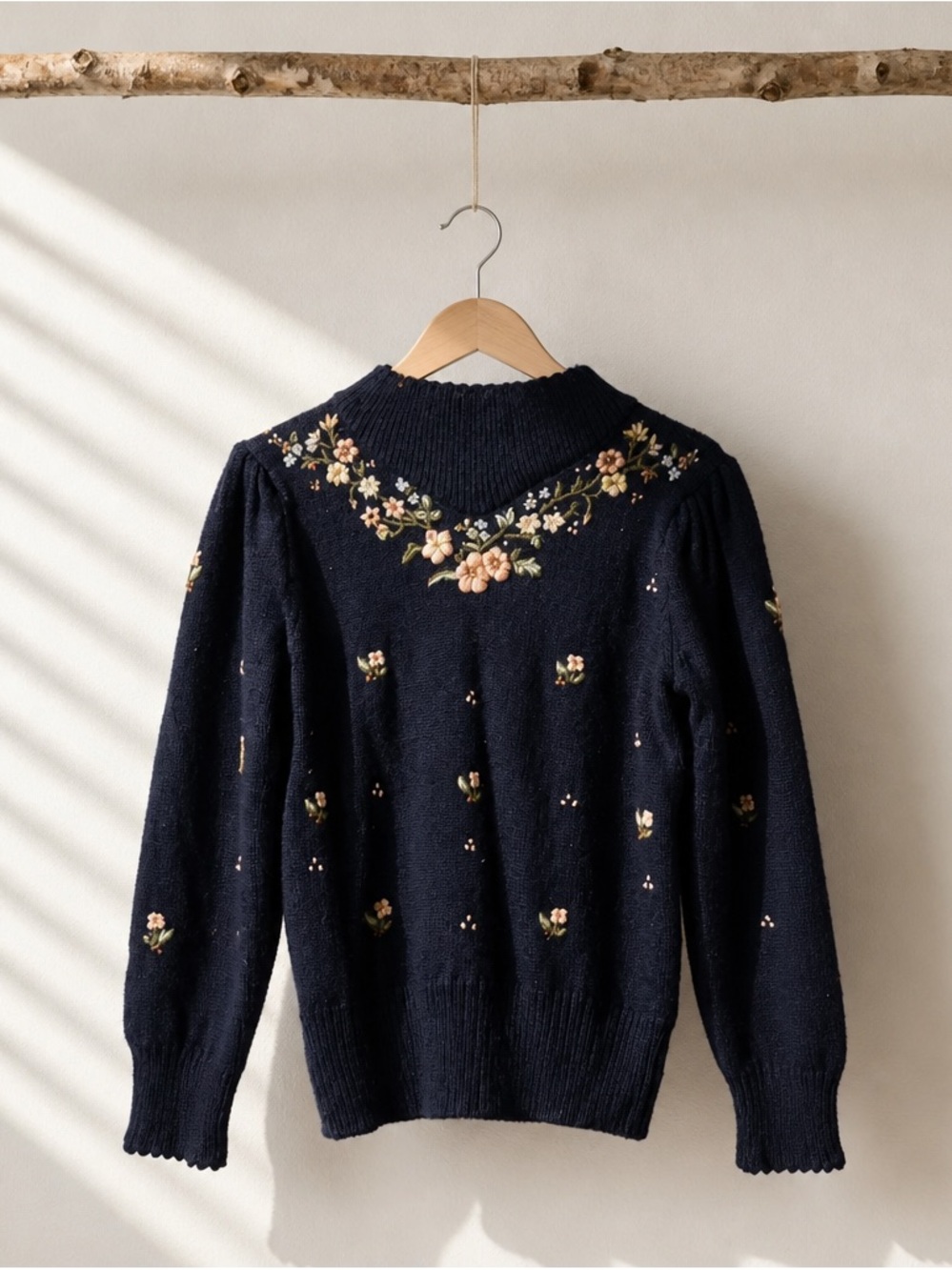 Vintage Herman Geist Embroidered Navy Floral Sweater